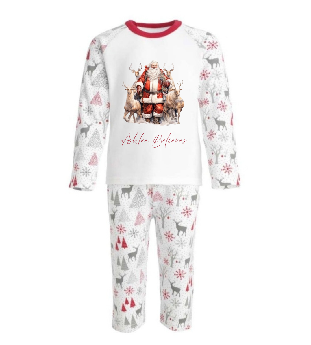 Grey & Red Reindeer Matching PJs