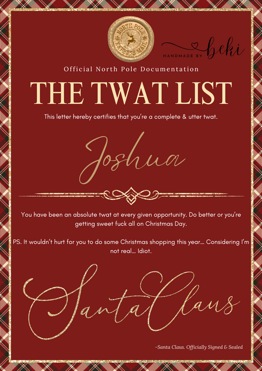 Adult's Letter From Santa - Red Tartan Design