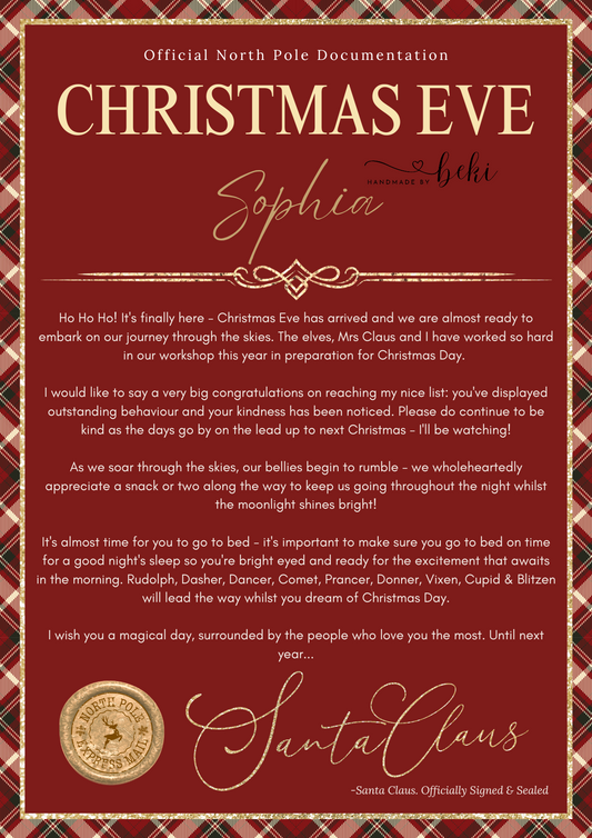 Christmas Eve Letter From Santa - Red Tartan