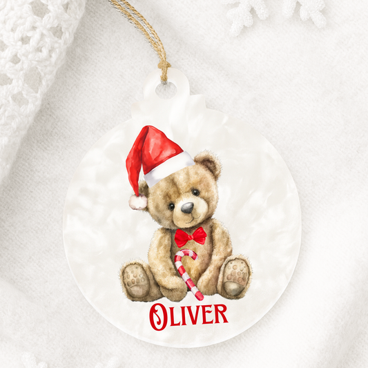 Personalised Candy Cane Teddy Bauble