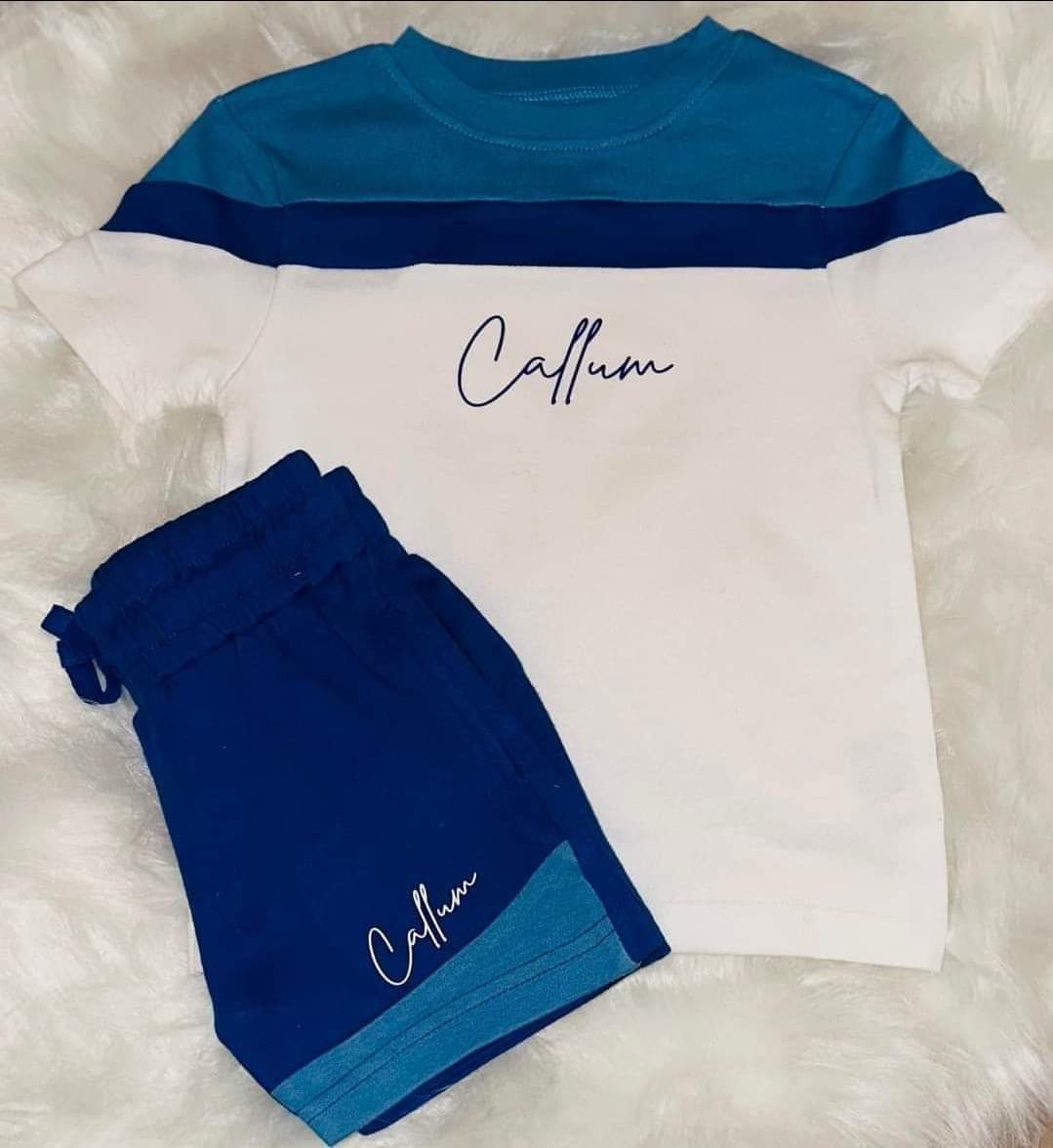 Block Colour Shorts & T-Shirt Set (Blue)