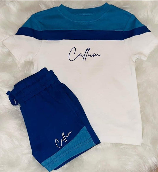 Block Colour Shorts & T-Shirt Set (Blue)