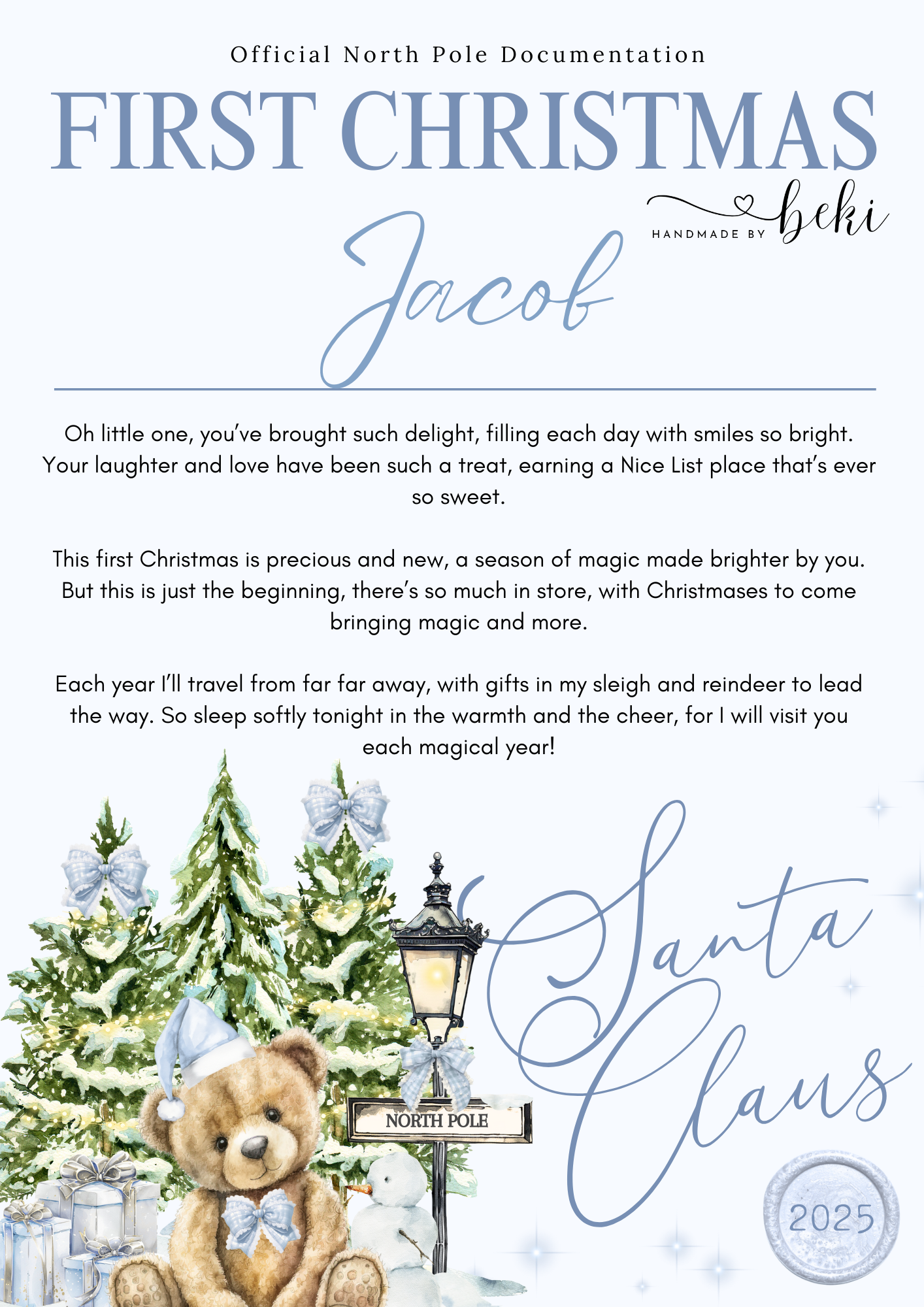 First Christmas Letter From Santa- North Pole Bear Design