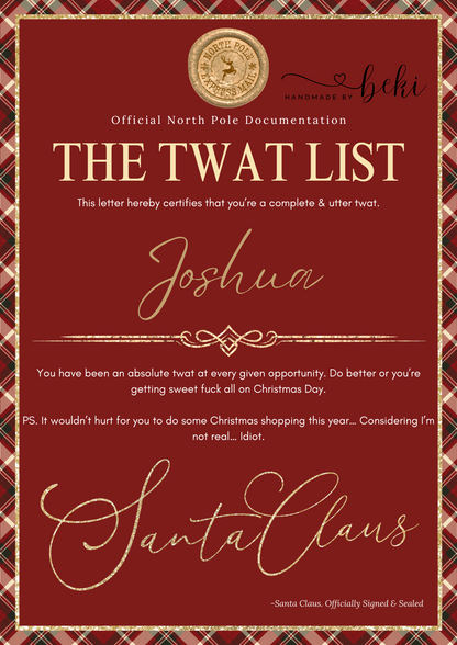 Adult's Letter From Santa - Red Tartan Design