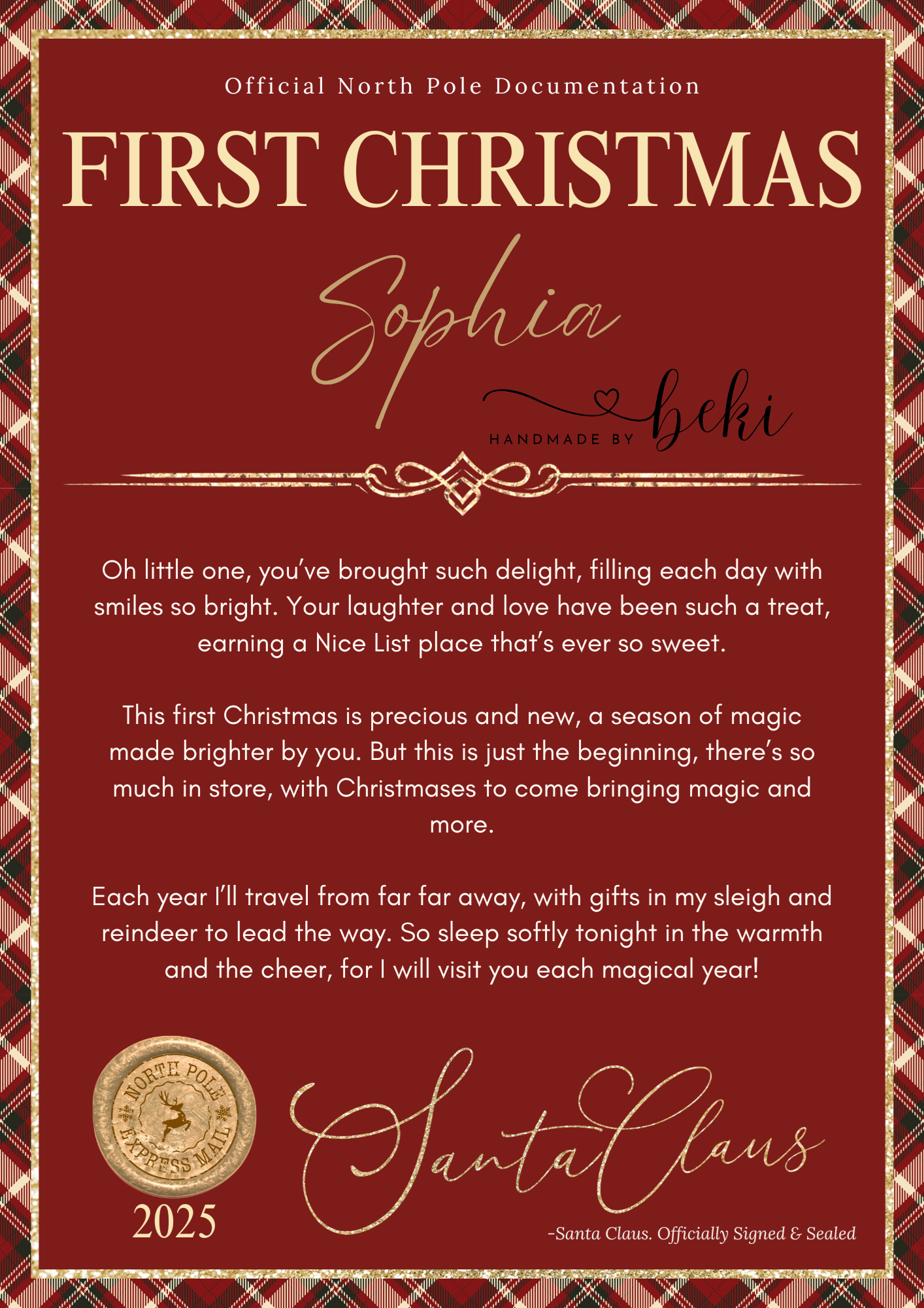 First Christmas Letter - Red Tartan Design