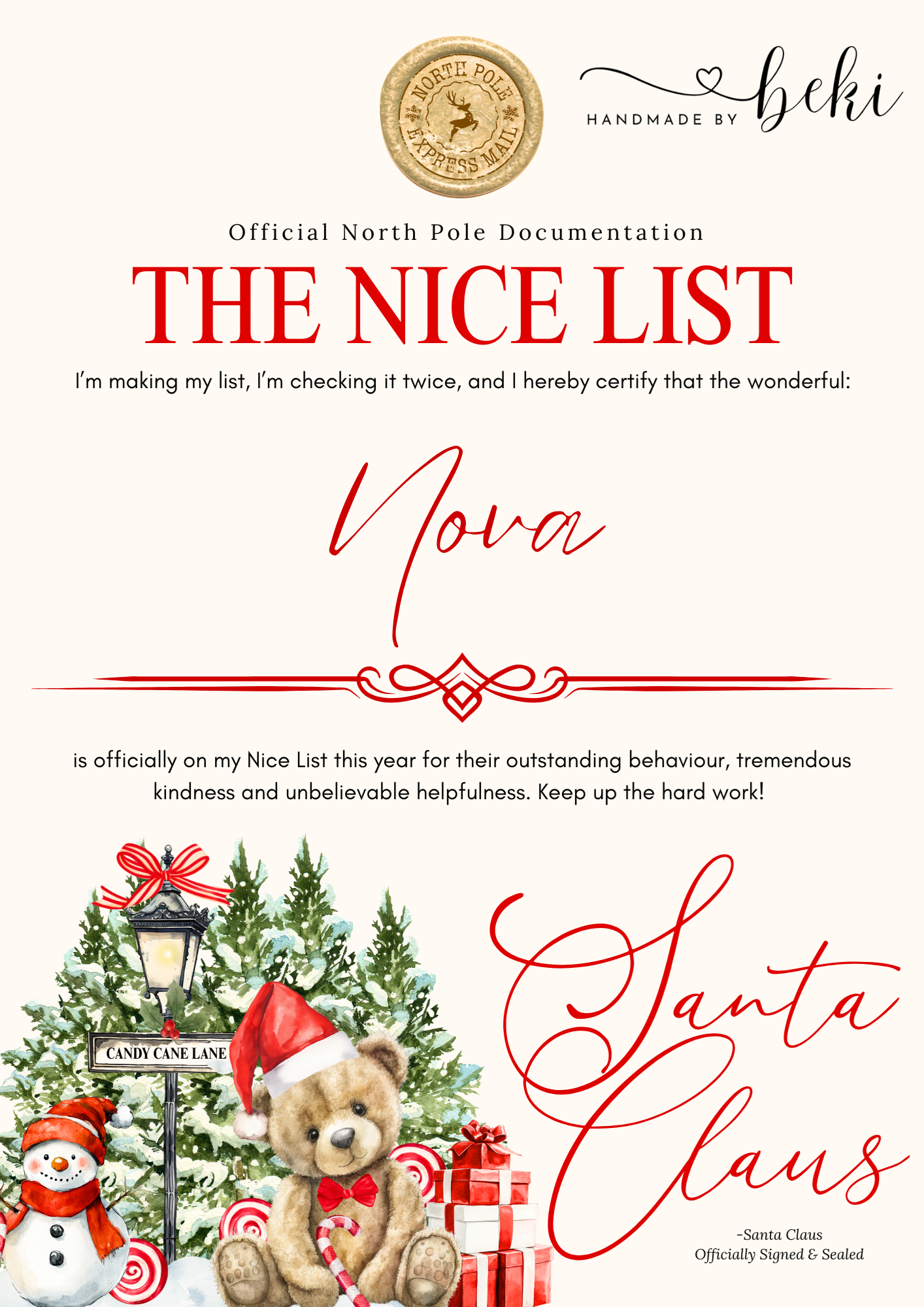 Nice List - Candy Cane Lane Bear Design