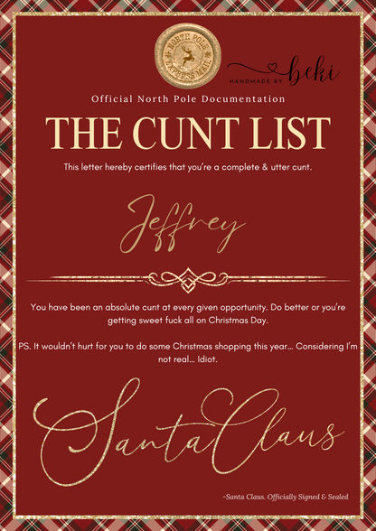 Adult's Letter From Santa - Red Tartan Design